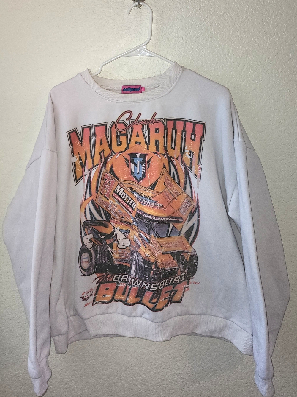 Edikted White Sweatshirt with Orange Racing Graphic